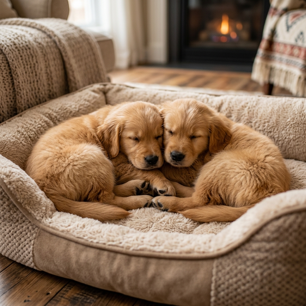 Golden retriever puppies sleeping