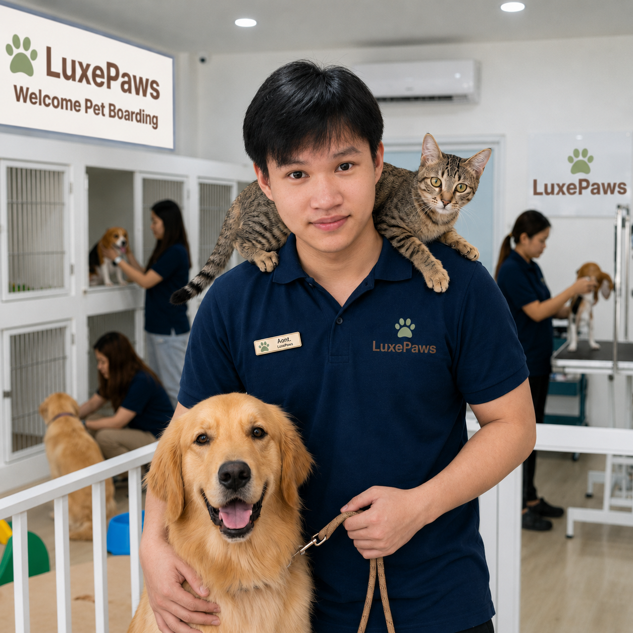 Owner portrait holding a puppy